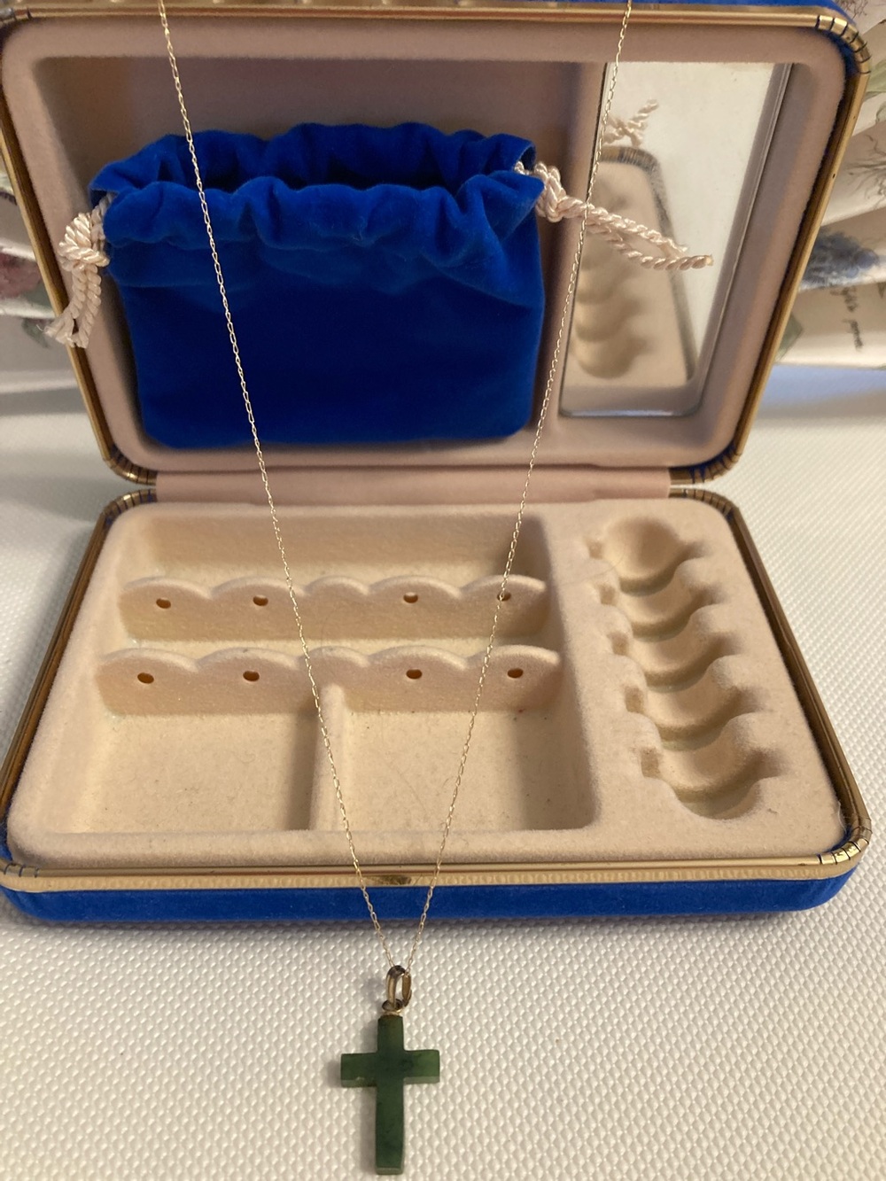 Jewelry Travel Case with Royal Blue Velvet Exterior - includes cross necklace